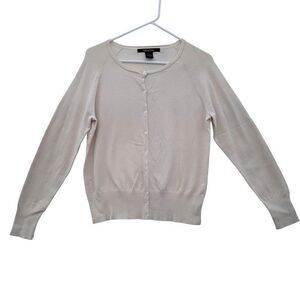Madison Studio Womens L Silk Blend Button Up Lightweight Neutral Cardigan